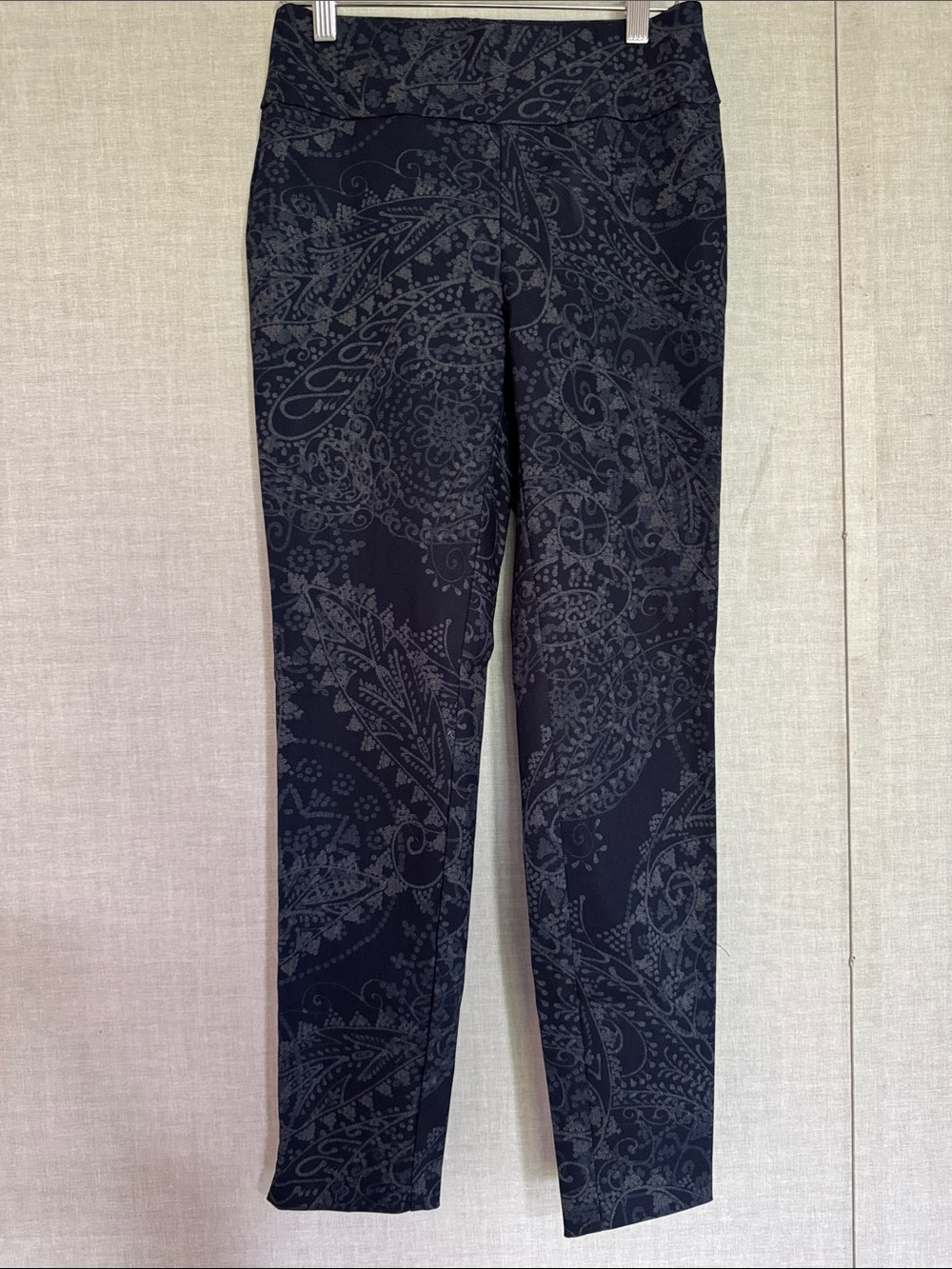 Black Paisley Ponte Knit Pull-On Pants